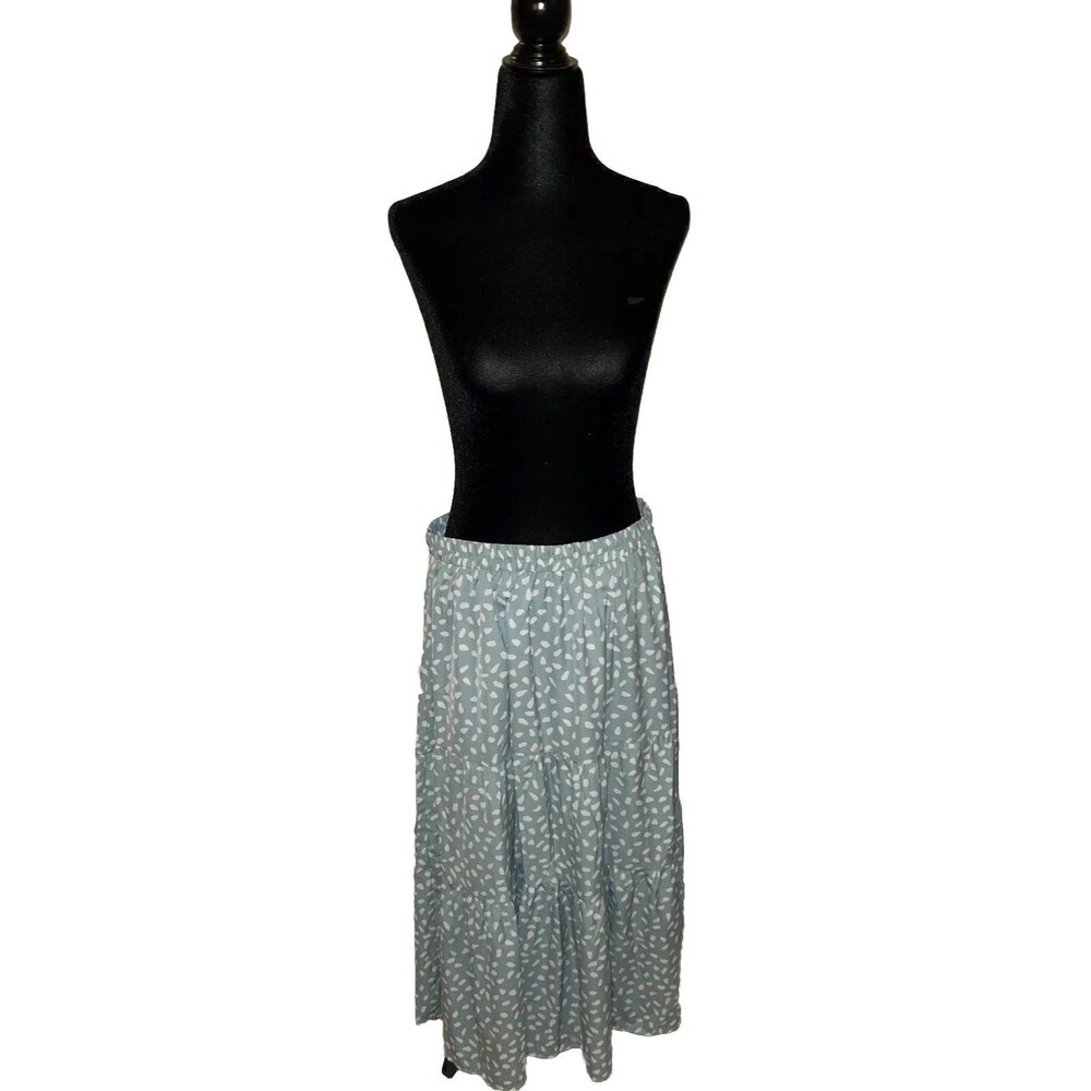 NWT Merokeety XL Boho Turquoise & White Polka Dot Maxi Elastic A-line High Waist